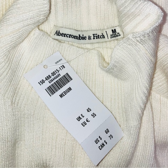 NWT Abercrombie & Fitch Ribbed Mockneck Cream Ivory Sweater Preppy Y2K Viscose M - Picture 7 of 8